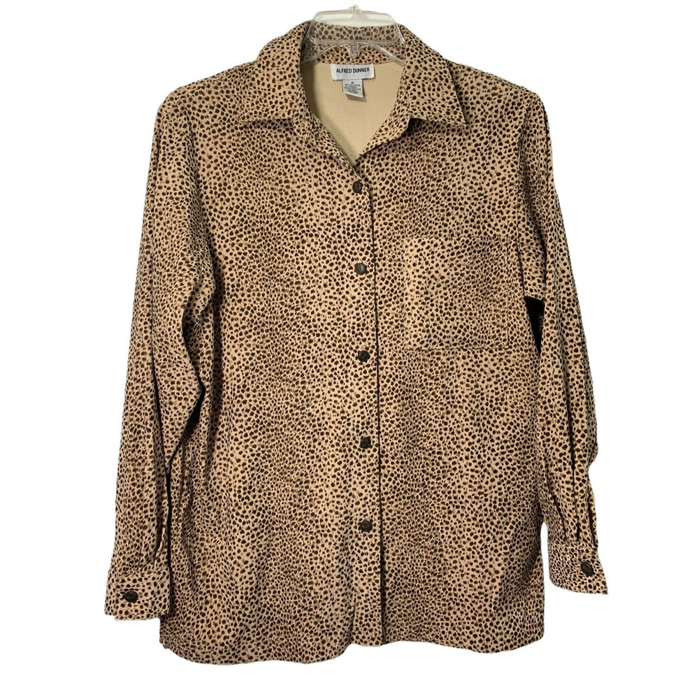 Animal Print Top‎ Womens 10 Button Up Long Sleeve Brown Blouse